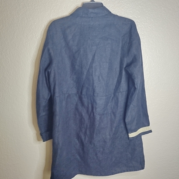 FLAX linen texted langenlook buttoned long blazer coat sz S - Picture 8 of 9